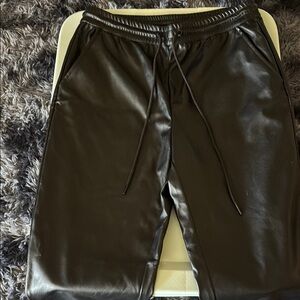 Black Faux Leather Joggers
